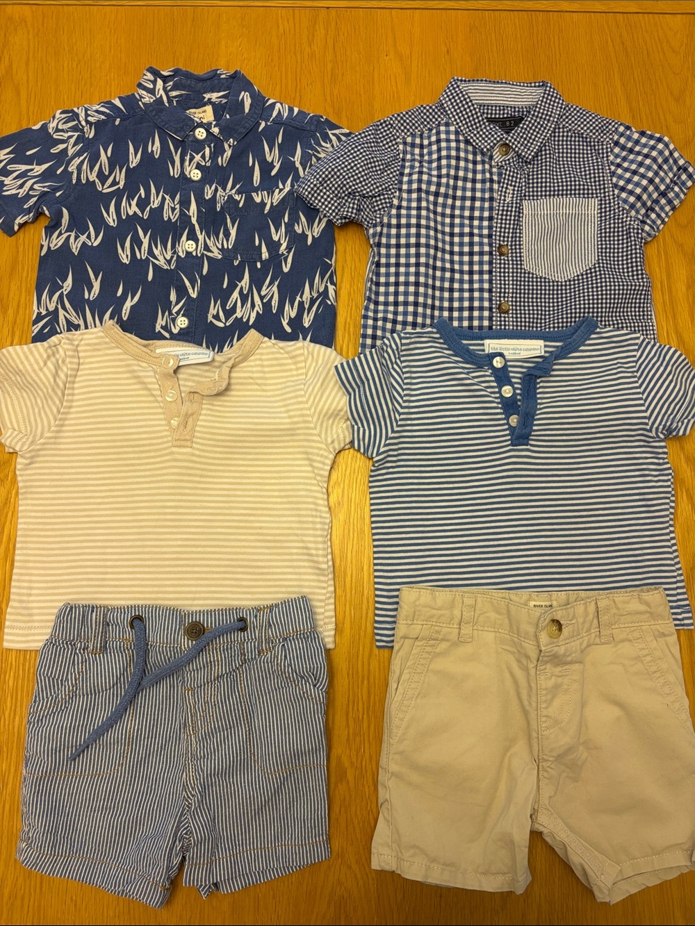 6-9 month baby outfit bundle! Blues and Creams, 6 pieces!
